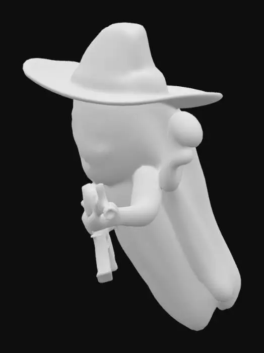 3D model for un fantasma con sombrero de vaquero y un ak47