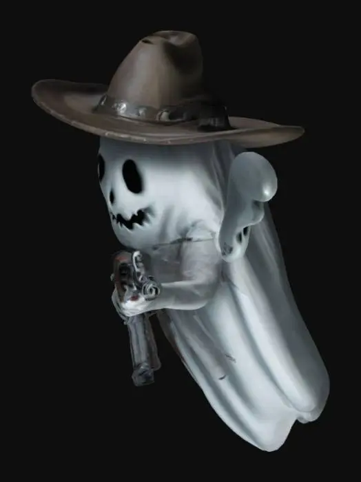 3D model for un fantasma con sombrero de vaquero y un ak47