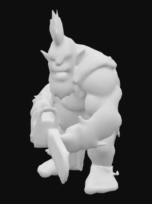 3D model for un ogro con una cresta en la cabeza y una motosierra en la mano