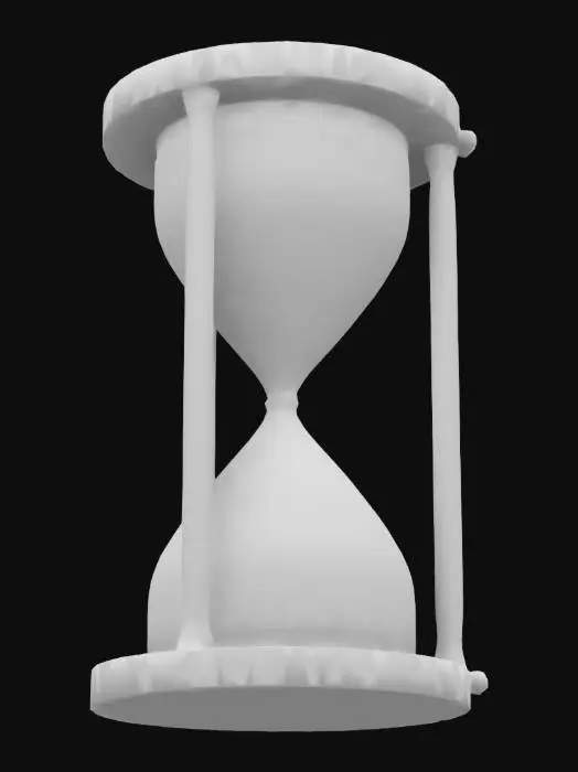 3D model for reloj de arena personalizado que tenga un diseño elegante y minimalista. El reloj está hecho de cristal transparente, con finos detalles metálicos en los extremos. En la parte superior externa del reloj, se encuentra un pequeño corazón tallado o grabado, simbolizando el amor y el tiempo compartido en una relación. La arena es de un color suave, como dorado o plateado, que fluye lentamente, representando la paciencia y el valor del tiempo. La escena debe transmitir elegancia y romance.