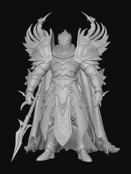3D model for A dark fantasy cinematic scene inspired by high-end Blizzard-style cinematics.
A powerful Death Knight stands on a frozen platform in a snowy wasteland. His armor is dark blue with subtle green glowing accents. Green necromantic energy pulses from his hands and runeblades.
The camera starts with a slow low-angle shot, moving upward from his boots to his glowing eyes. Snow falls heavily, wind moves his torn cape dramatically.
In the background, a massive icy citadel looms through the storm. Chains and skull pillars are partially covered in frost.
The green energy intensifies, crackling and swirling around his hands. His eyes flare brighter.
Ultra realistic, cinematic lighting, volumetric fog, high detail textures, dramatic atmosphere, 4K, epic fantasy trailer style, slow motion, dynamic cam