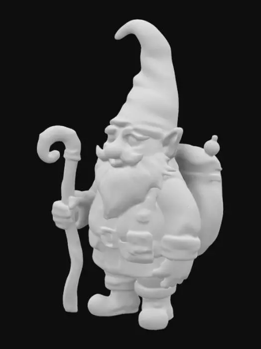 3D model for a traveling gome.  has a finely crafted walking stick and a backpack. 