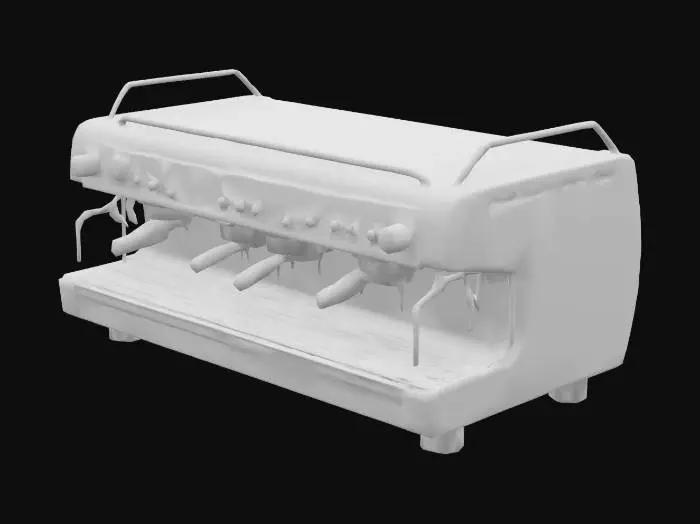3D model for Modern commercial italian Espresso Machine with 5 groups. Red and innox materials. Modern knobs and buttons and pressue controls. Like Nuova Simonelli Appia LIFE Volumetric Espresso Machine