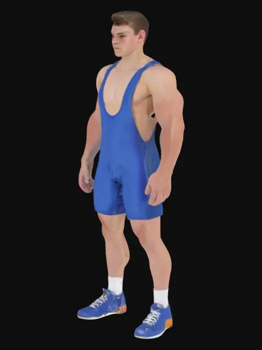 3D model for White male high school wrestler in a blue singlet