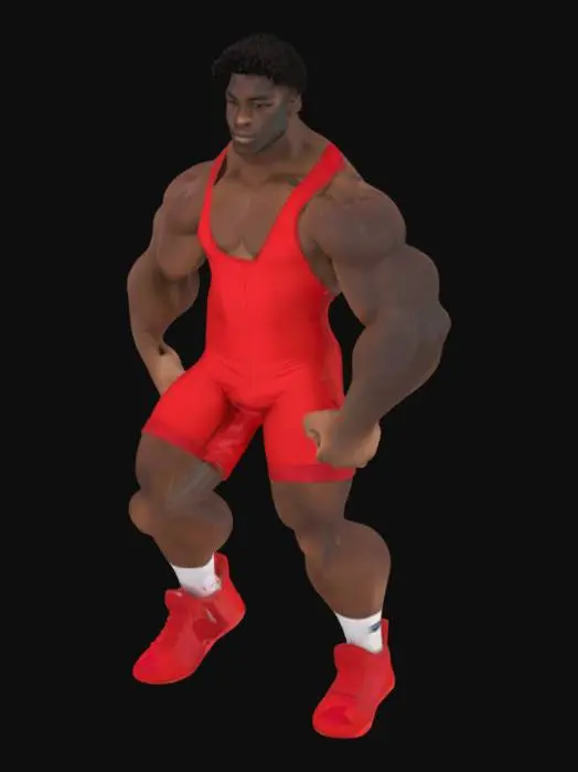 3D model for Black male high school wrestler in a red singlet