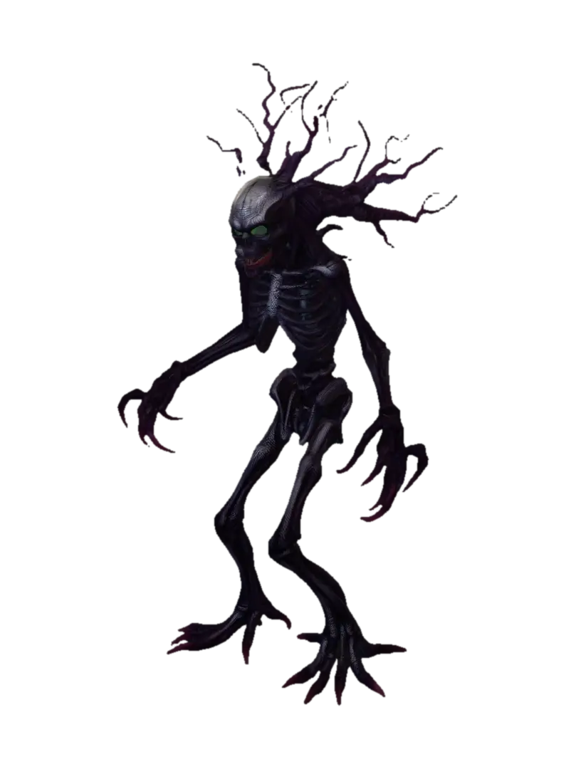 Mô hình 3D của a skeletal, purple tree-like monster, humanoid, được tạo bằng AI