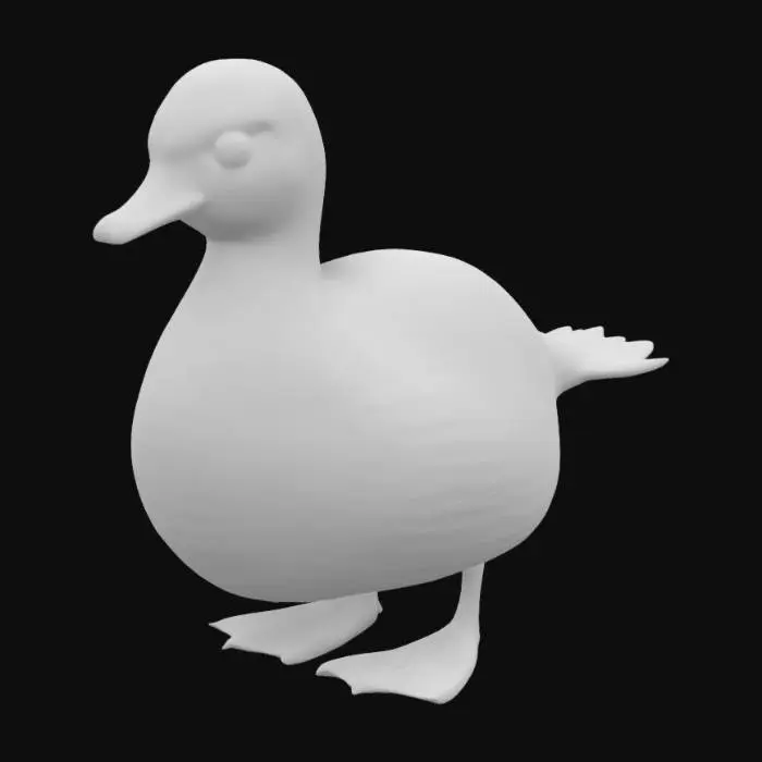 3D model for Create a 3D model of a Little Grebe (Tachybaptus ruficollis). The bird has a compact, rounded body with a short neck. Its plumage is rich brown, transitioning to lighter cream on the throat and face. The back feathers are darker, with subtle texture details. Its sharp beak is pale with a dark tip, and the eye is dark and round. The tail is short and fluffy, with soft, pale feathers. The legs are hidden, but webbed feet are implied
