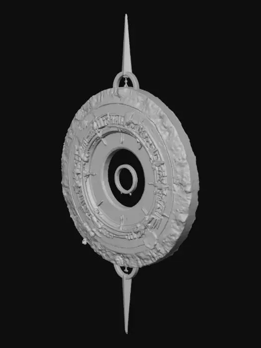 3D model for A vast cosmic structure known as the SoulForge — floating in deep space above glowing planetary rings. Its architecture blends ancient stone and futuristic technology, with radiant neon circuits, orbiting energy rings, and crystal spires pulsing with light. The core emits a rhythmic aura, surrounded by drifting fragments and glowing runes. Epic, celestial scale — detailed, symmetrical, and awe-inspiring.