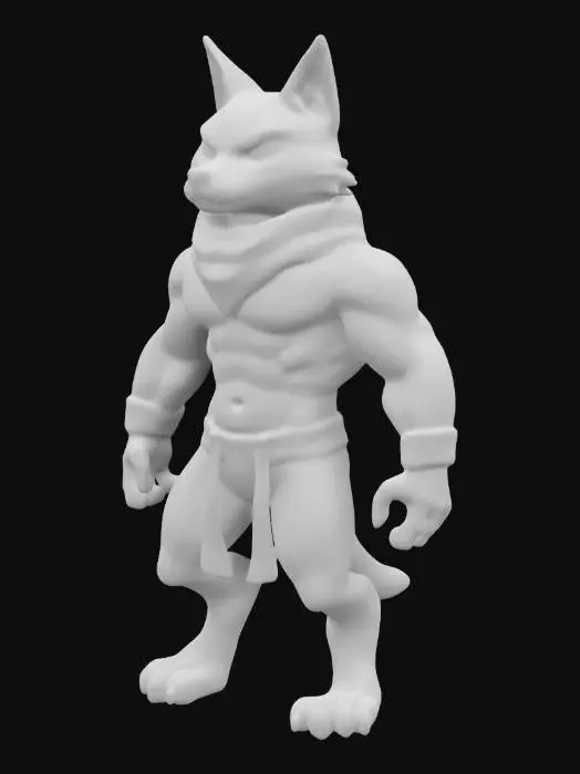 3D model for Köpek başlı kedi vücudlu kaslı ve maske takıyor
