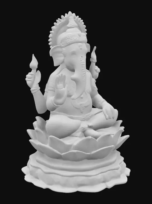 3D model for Ganesha siting on lotus with broad base
