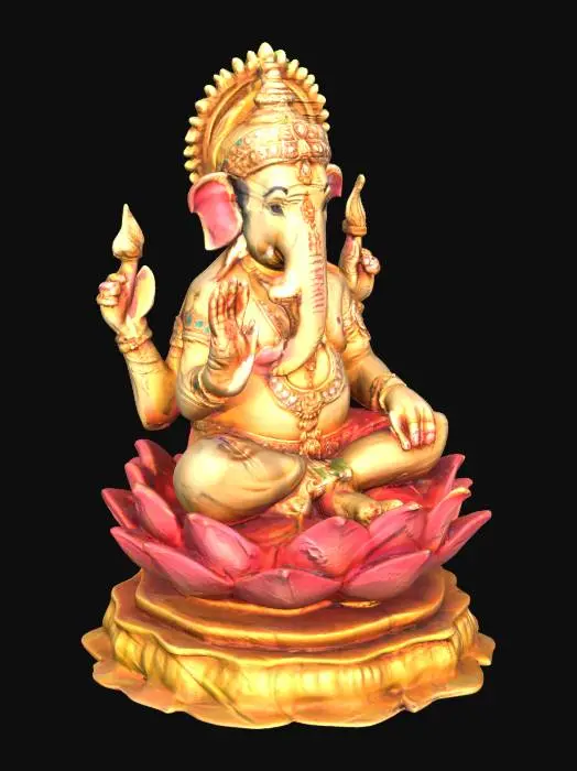 3D model for Ganesha siting on lotus with broad base