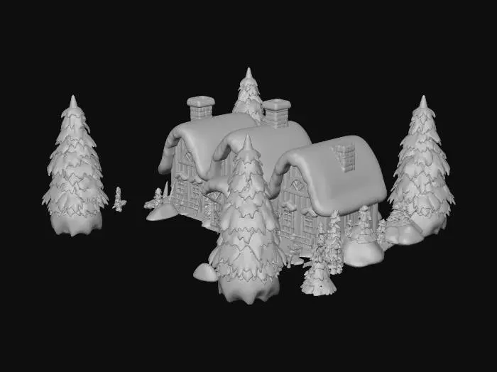 3D model for Pixar-style Santa’s workshop exterior environment as a single complete 3D model.
A cozy North Pole workshop building with rounded, toy-like architecture and smooth proportions. Snow-covered roofs with gentle curves, fully visible from top to bottom. Warm glowing windows, simple wooden doors, soft fur-trimmed awnings, subtle Nordic-inspired patterns. Friendly holiday decorations such as oversized candy-cane posts and lanterns.
A large, flat snowy courtyard in front of the workshop, clean ground plane with no holes, suitable for characters to stand and move on. Ground should be mostly flat with very gentle slopes only.
No characters included. No vehicles. No crowds. No extreme micro-detail.
Style should match a Pixar-style animated reindeer and Santa character: soft materials, simplified