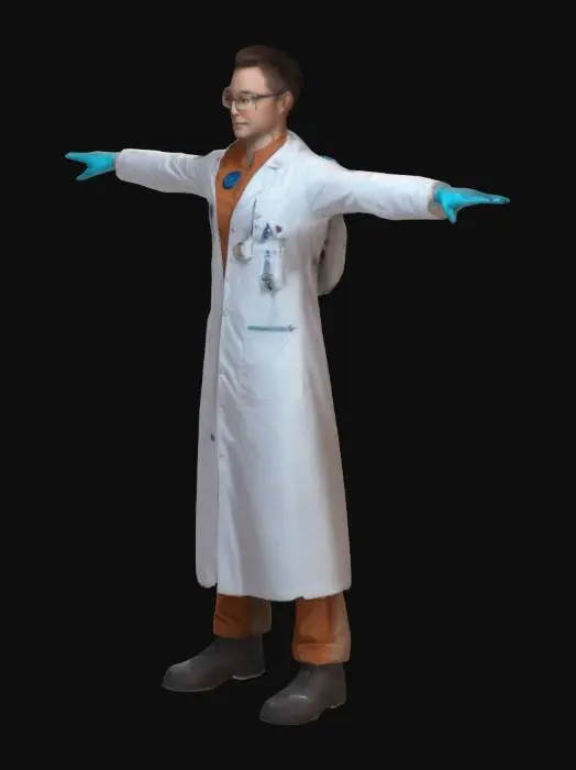 3D model for mars colony, lab worker with lab coat, T-pose
