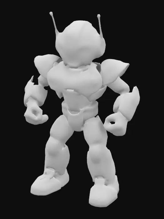 3D model for cartoonish fighter robot with blue light eyes also he have fists