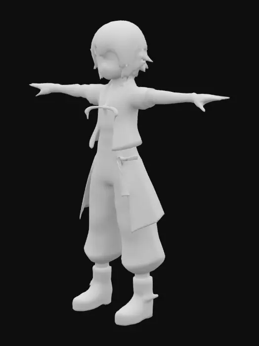 3D model for An anime style teenager with blond hair, a T-pose, soft and expressive eyes and a mixture of fantasy and modern clothing. Wear fingerless gloves and a belt. Slightly nervous but determined expression.