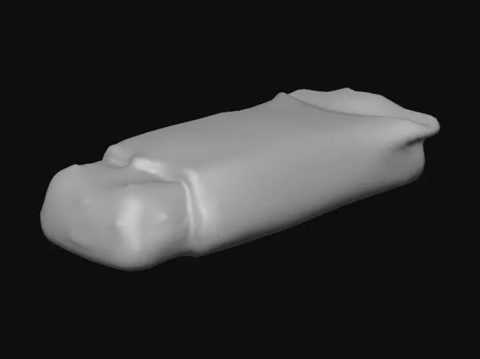 3D model for Stylized 3D game prop. A small chocolate energy bar in a slightly crumpled bright wrapper, with one torn corner revealing a piece of chocolate. The wrapper uses one dominant saturated color (for example orange or red) and a bold generic “ENERGY” style label, no real brand. The bar looks cheap but tasty, clearly a low-tier energy snack. Isolated on pure white background, soft studio lighting, clean readable silhouette, saturated colors, glossy highlights on the wrapper.