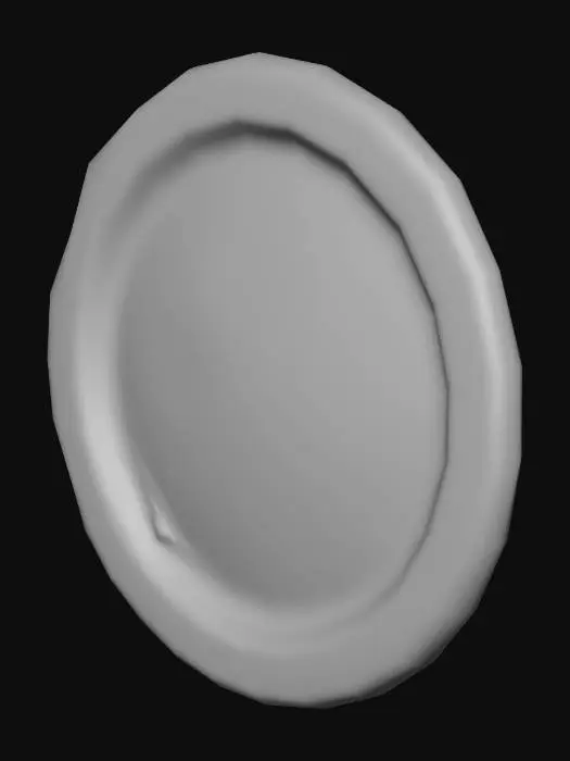 3D model for stylized 3D game prop, bright metallic highlights, glossy reflections on metal, saturated colors, isolated on pure white background, soft studio lighting, clean readable shapes.

A heavy metal prison plate with a thick rim, slightly polished surface and visible bright metallic highlights, a few dents and scratches, small specks of soil on the edge, stylized 3D game prop, bright metallic highlights, glossy reflections on metal, saturated colors, isolated on pure white background, soft studio lighting, clean readable shapes.