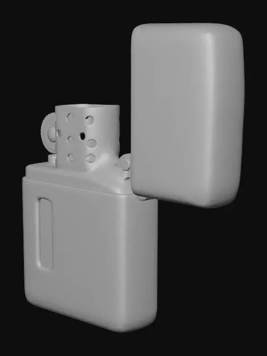 3D model for Stylized 3D game prop. A single old lighter on a pure white background, either flip-top or disposable-style, with faded paint and small scratches. The metal top is slightly tarnished, the ignition wheel and nozzle clearly visible. The lighter looks almost empty but still functional. Soft studio lighting, clean readable silhouette, muted but saturated colors, metallic highlights on the top.