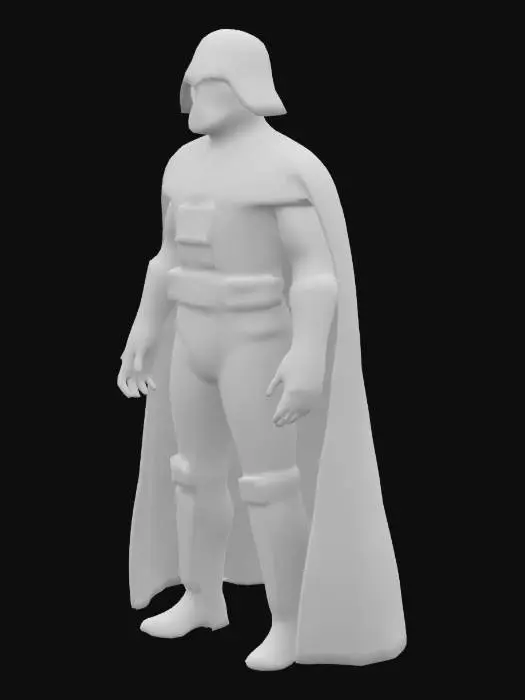 3D model for Create a 3D printable model of Darth Vader exactly as seen in Star Wars, optimized for FDM printing. The model must be watertight, with clean topology and no mesh errors. Armor, helmet, chest panel, belt, boots, gloves, and lightsaber must match the original design precisely. Split the model into modular parts: head, torso, arms, legs, cape, and lightsaber. Use simple geometry for small details like buttons or grooves to ensure printability at 0.2mm layer height. Limit overhangs to under 45° and avoid thin parts. The lightsaber blade should be detachable. Cape should be a separate part with minimal folds. Final output: STL, print-ready.

