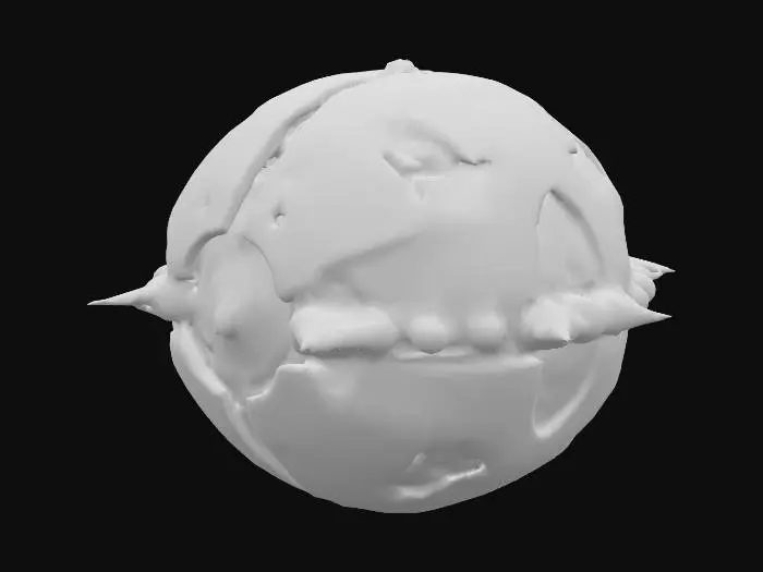 3D model for A sci-fi cyber planetoid, its surface a complex tapestry of dark, polished metallic plates and gleaming, etched circuits. Angular, crystalline spires protrude at various points, emitting soft, pulsing blue and green light. The texture is a blend of smooth, cold metal and intricate, raised circuitry, giving it a high-tech, artificial feel. Its overall spherical shape is broken by geometric structures and integrated energy conduits, suggesting a fully automated, advanced celestial body.