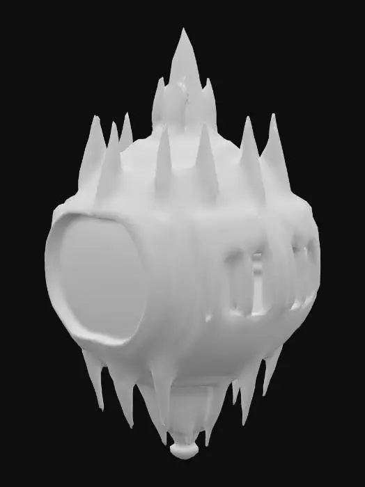 3D model for A sci-fi cyber planetoid, its surface a complex tapestry of dark, polished metallic plates and gleaming, etched circuits. Angular, crystalline spires protrude at various points, emitting soft, pulsing blue and green light. The texture is a blend of smooth, cold metal and intricate, raised circuitry, giving it a high-tech, artificial feel. Its overall spherical shape is broken by geometric structures and integrated energy conduits, suggesting a fully automated, advanced celestial body.