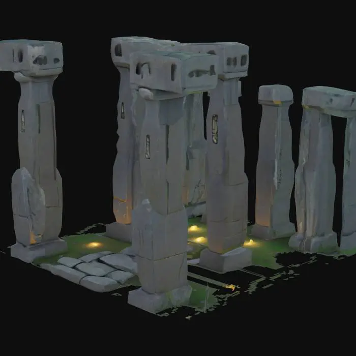 3D model for scifi stonehenge made from rock and bones and magic stones