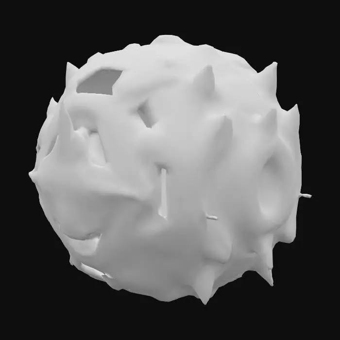 3D model for A sci-fi cyber planetoid, its surface a complex tapestry of dark, polished metallic plates and gleaming, etched circuits. Angular, crystalline spires protrude at various points, emitting soft, pulsing blue and green light. The texture is a blend of smooth, cold metal and intricate, raised circuitry, giving it a high-tech, artificial feel. Its overall spherical shape is broken by geometric structures and integrated energy conduits, suggesting a fully automated, advanced celestial body.