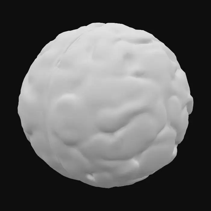 3D model for A sci-fi cyberbrain, its surface a complex tapestry of dark, polished metallic plates and gleaming, etched circuits. led lights protrude at various points, emitting soft green light. The texture is a blend of smooth, cold metal and intricate, raised circuitry, giving it a high-tech, artificial feel. Its overall spherical shape is broken by geometric structures and integrated energy conduits