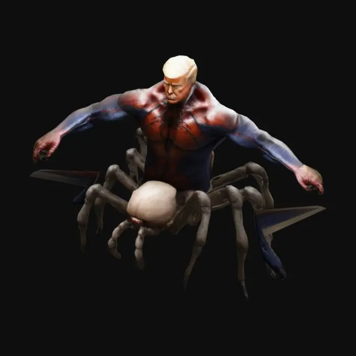 3D model for humanoid spider creature with donald trumps head attached to a human body which is attached to a spider.