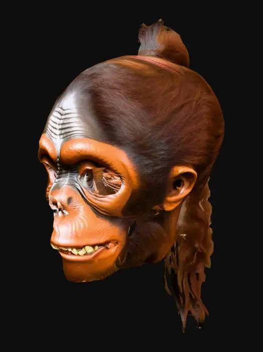3D model for mascara completa Guerrilla girls cabeza de horancutan pero con huecos en los ojos y boca, realista, para un asset de mucha calidad
