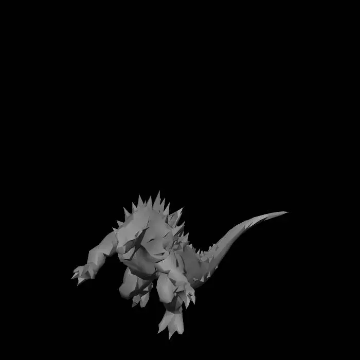 3D model for I want to create a Kaiju monster - a reptilian lizard that destroy cities. The lizard stands on two feet, has a tail, hard plates for back scales.