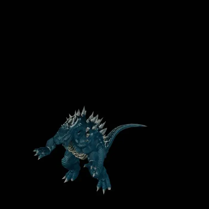 3D model for I want to create a Kaiju monster - a reptilian lizard that destroy cities. The lizard stands on two feet, has a tail, hard plates for back scales.