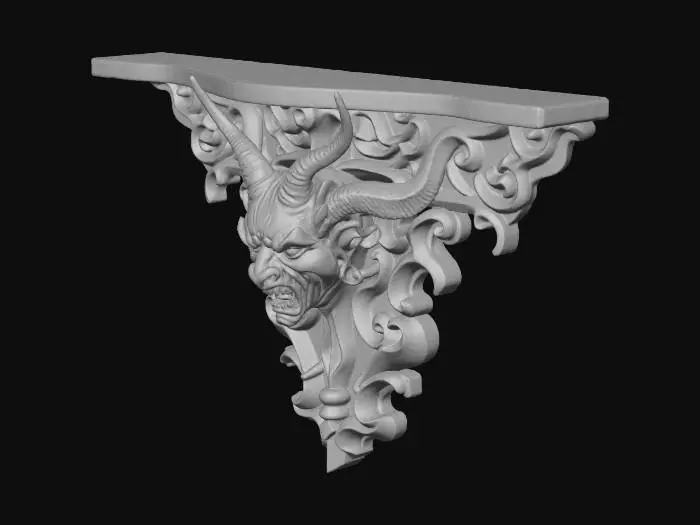 3D model for a mystical demonic wall sconce corbel with a flat back and a flat top