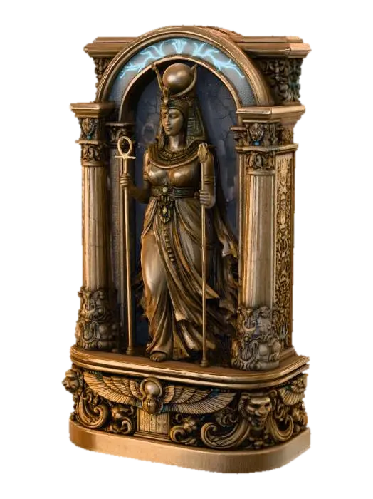 Egyptian Goddess Shrine 3D model, vytvořený pomocí AI