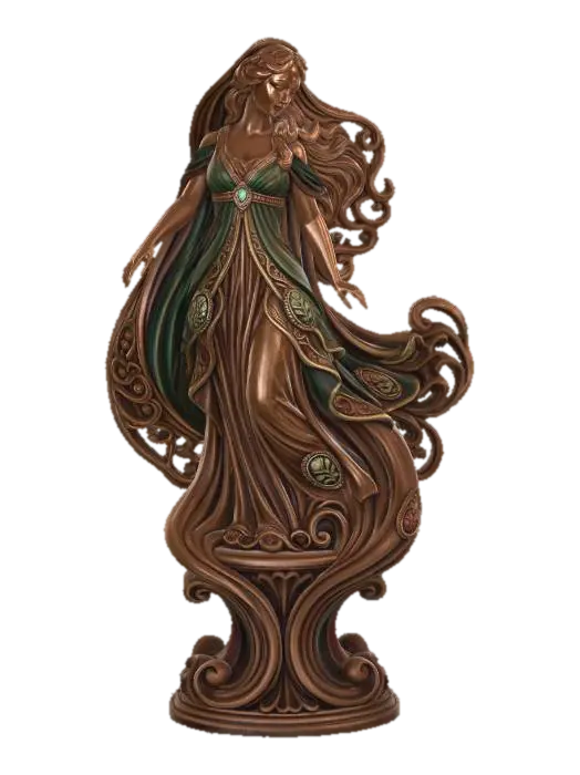 Hyper-realistic wooden carved Rococo–Art Nouveau statue of a graceful noblewoman… 3D model, vytvořený pomocí AI