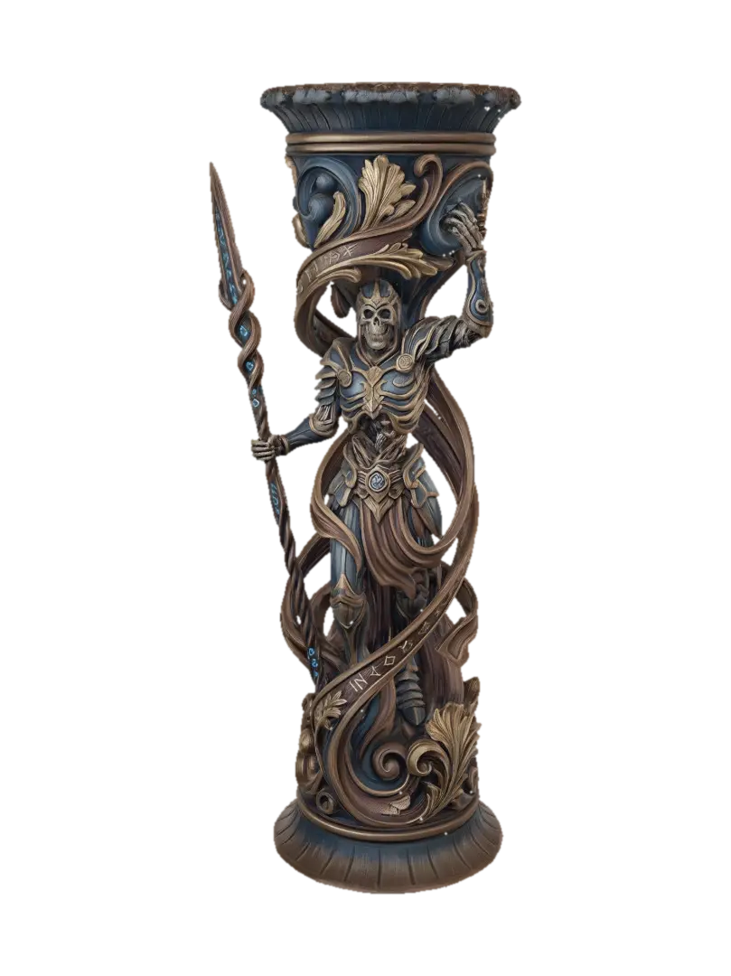 Mô hình 3D Hyper-realistic wooden carved Rococo–Art Nouveau undead predator warrior standing… - Skeletal, được tạo bằng AI