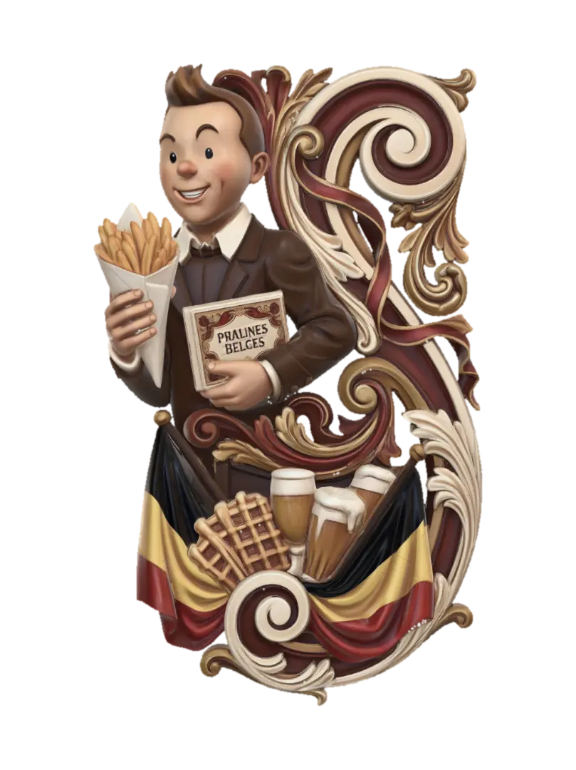 Prompt a hyper-realistic wooden carved Rococo-Art Nouveau Belgium symbol statue of… - Roccoco 3D model, vytvořený pomocí AI