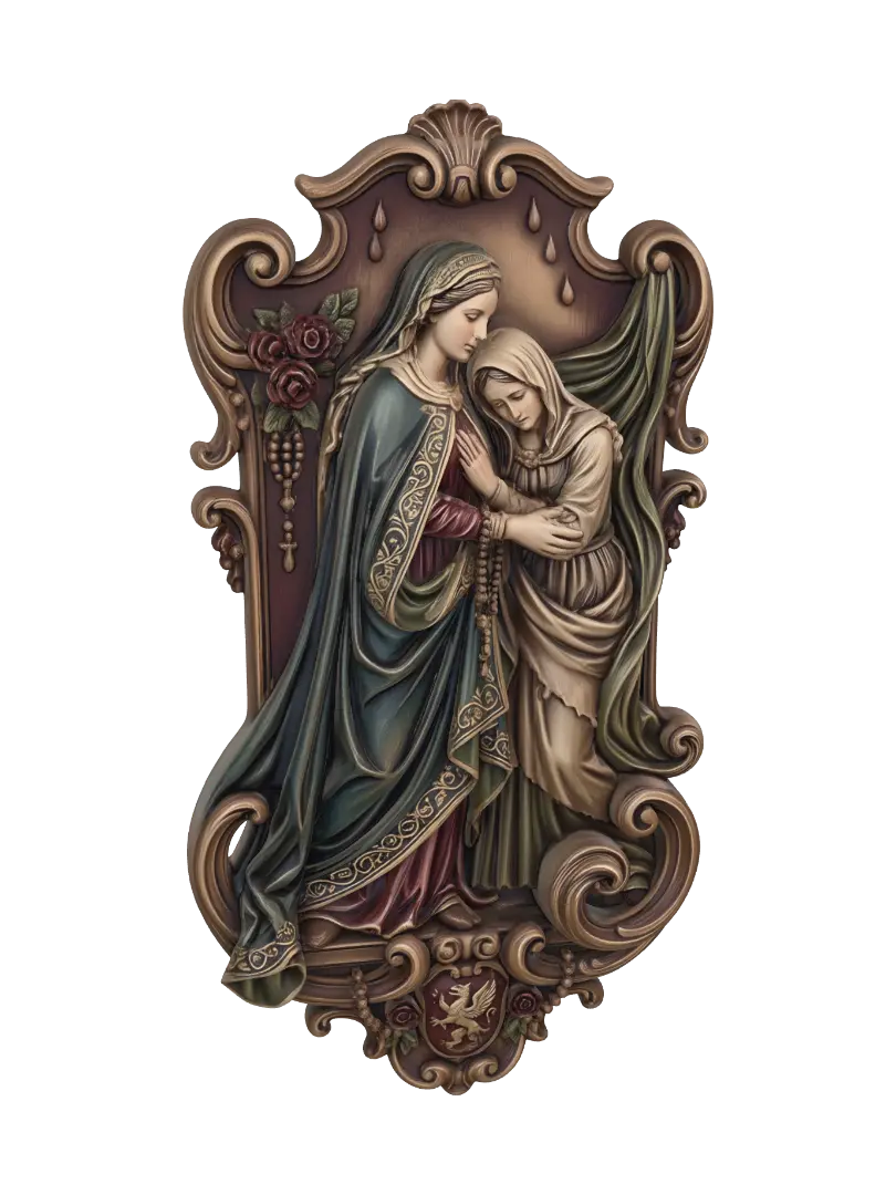Hyper-realistic wooden carved Rococo–Art Nouveau historical dual-figure statue… - Noblewoman 3D model, vytvořený pomocí AI
