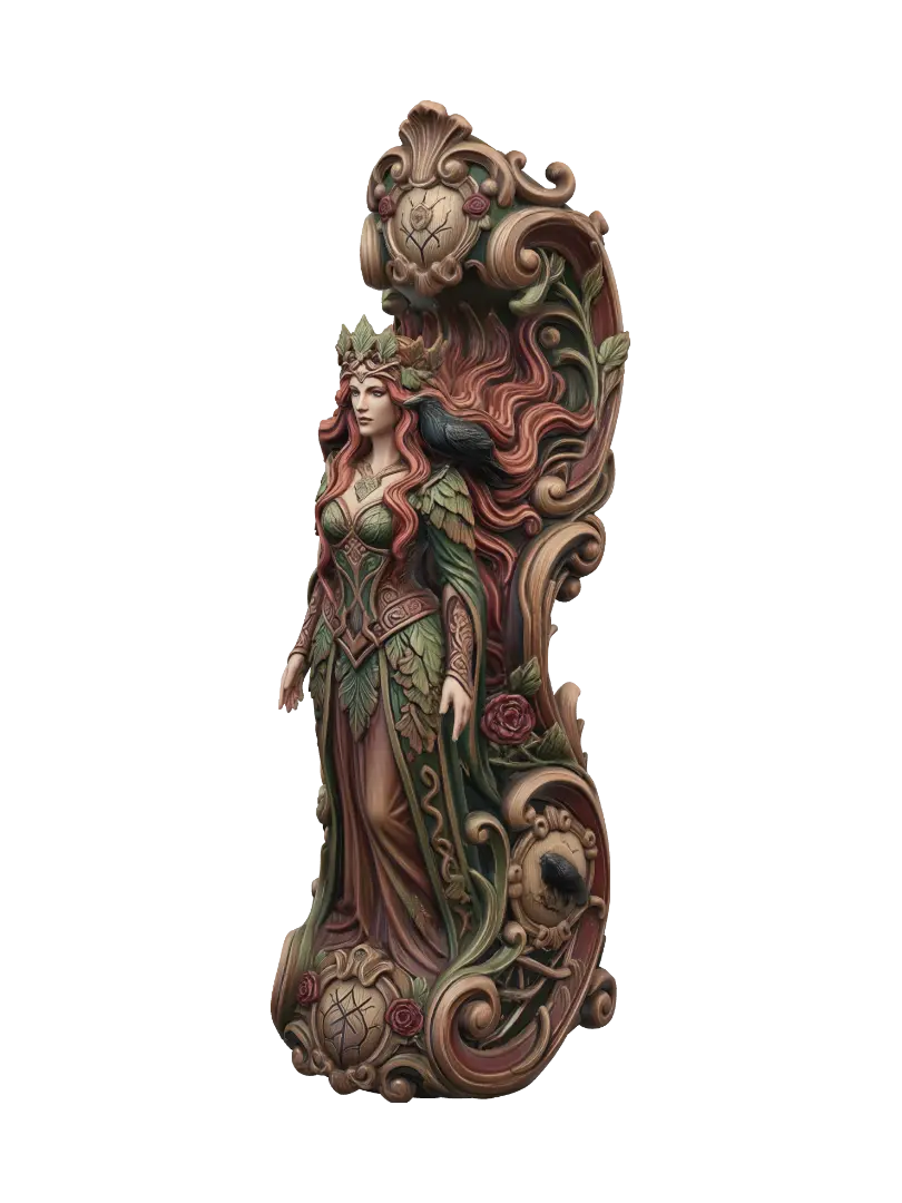 Hyper-realistic wooden carved Rococo–Art Nouveau historical-fantasy statue of a… - Roccoco 3D model, vytvořený pomocí AI