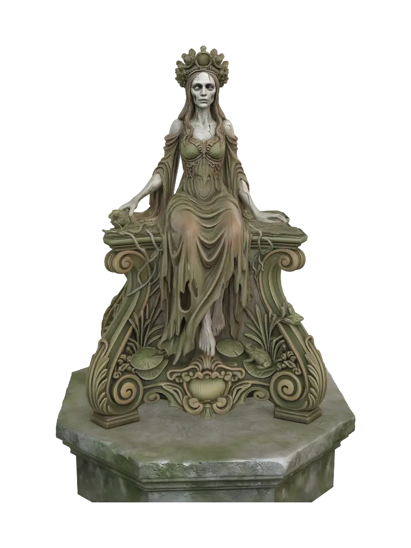 Modelo 3D de A hyper-realistic wooden carved Rococo–Art Nouveau caricatural undead swamp queen… - Scrollwork, gerado por IA