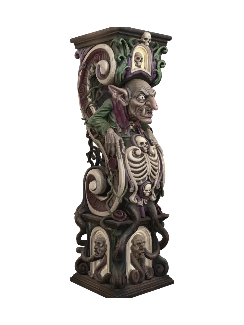Hyper-realistic wooden carved Rococo–Art Nouveau caricatural undead goblin… - Vertebrae 3D model, vytvořený pomocí AI