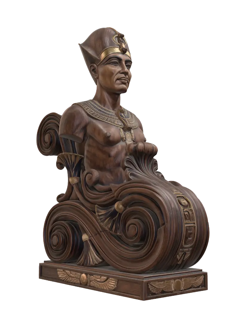 Model 3D Transform an elegant ancient Egyptian noble into a hyper-realistic wooden carved… - Artnouveau, dijana oleh AI