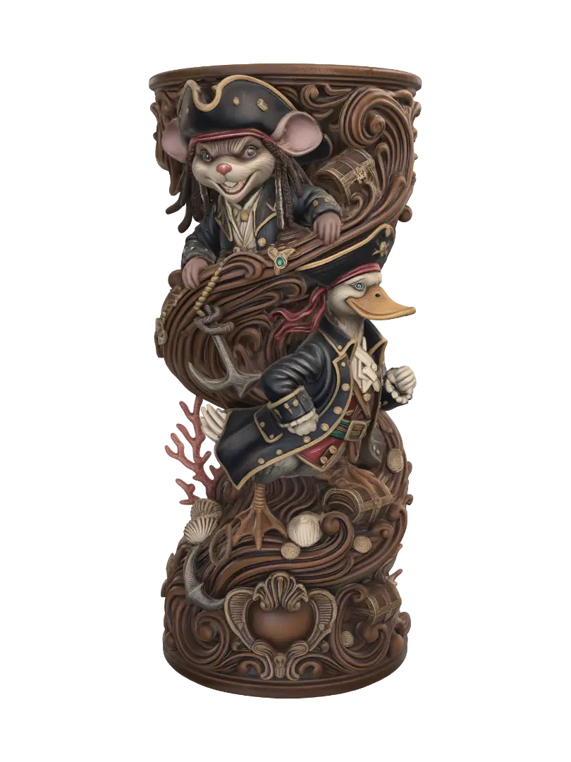 Transform a mischievous pirate mouse and swaggering pirate duck into… - Roccoco 3D model, vytvořený pomocí AI