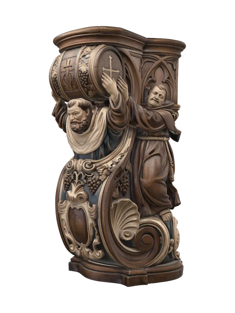 Modelo 3D de Transform a stout cheerful friar lifting a heavy barrel into a hyper-realistic… - Scrollwork, gerado por IA