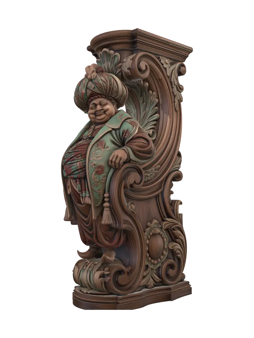 Modelo 3D de Transform a cheerful rotund sultan wearing an oversized jeweled turban, luxurious…, gerado por IA