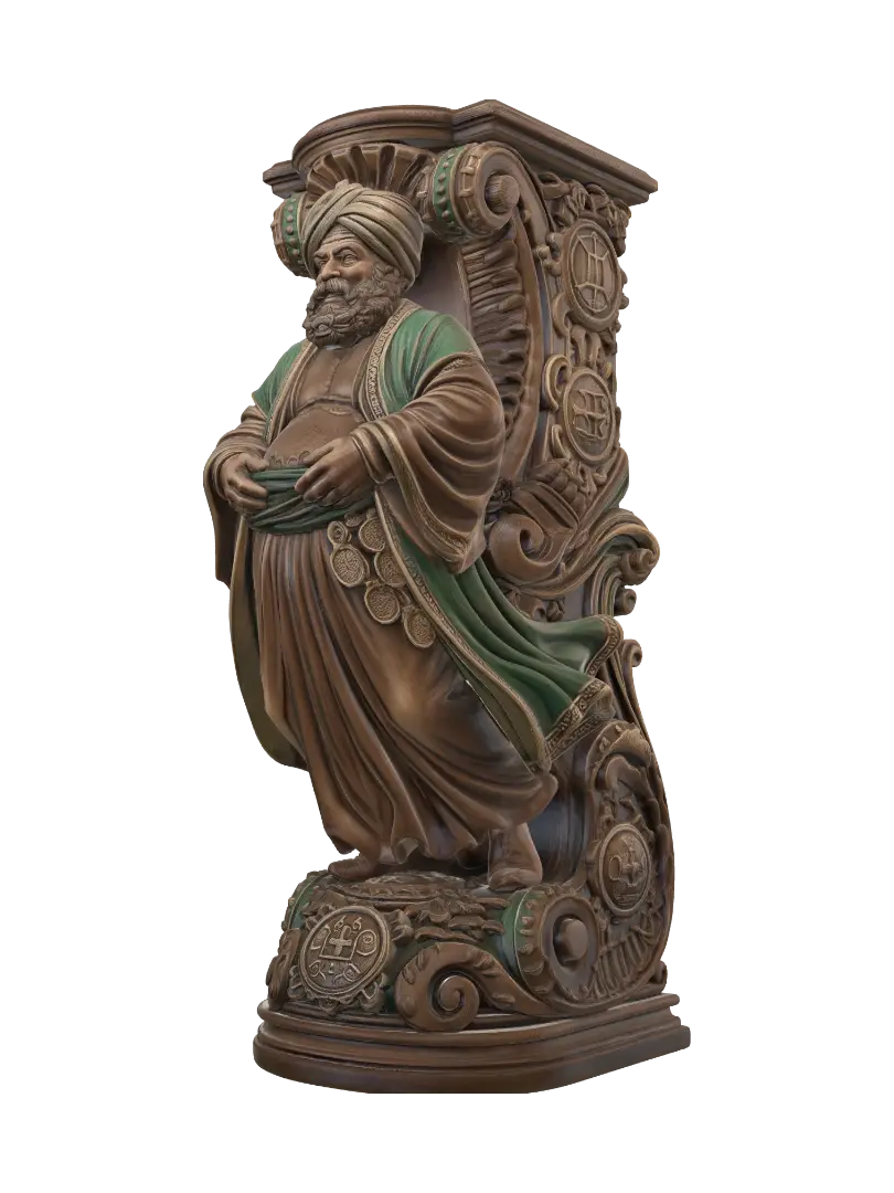 Modelo 3D de Transform a cheerful rotund Middle Eastern merchant with layered robes,… - Roccoartnouveau, gerado por IA
