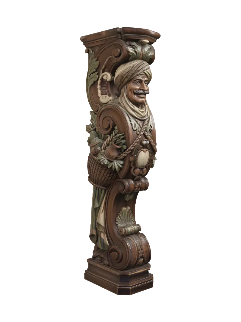 Modelo 3D de Transform a smiling mustached desert merchant carrying a woven basket of herbs and… - Turban, gerado por IA