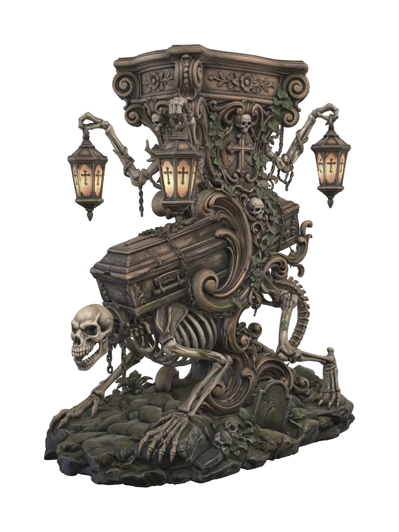 skeletal coffin bearer 3D model, vytvořený pomocí AI