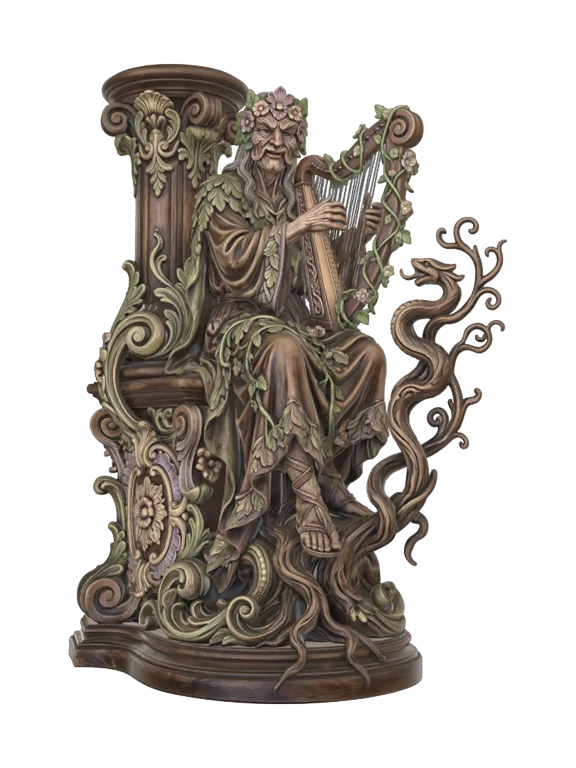 wandering druid harpist - Roccoco 3D model, vytvořený pomocí AI