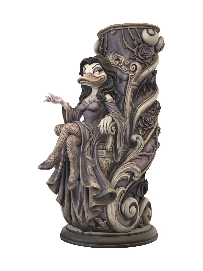 goth duck enchantress - Roccoco 3D model, vytvořený pomocí AI